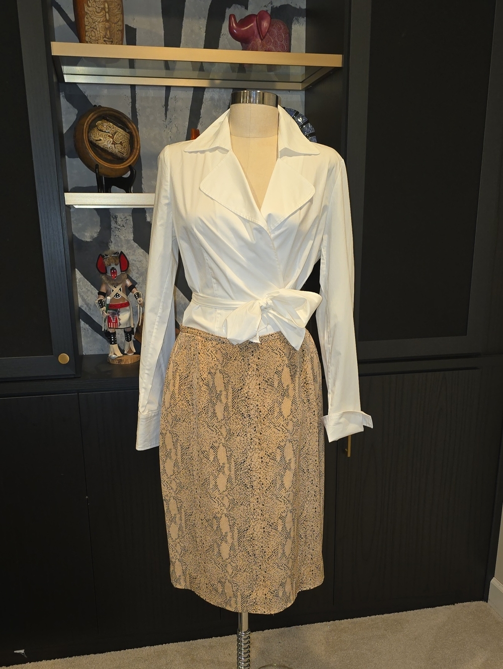 Dana Buchman Tan Snake-Print Midi Skirt